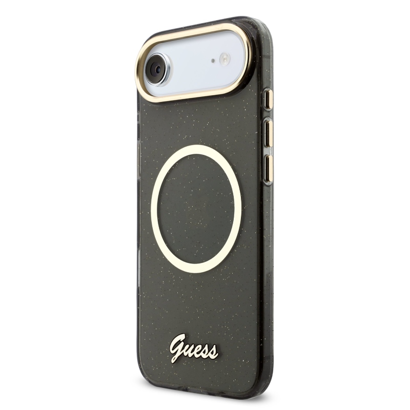 Guess IML Glitter Script Strap MagSafe Zadní Kryt pro iPhone Air Black