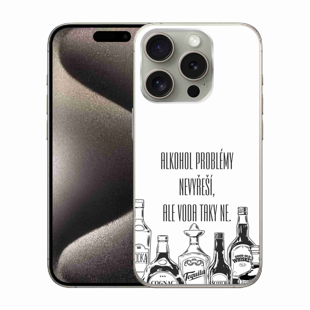 Gelový kryt mmCase na iPhone 15 Pro - vtipný text bílé pozadí