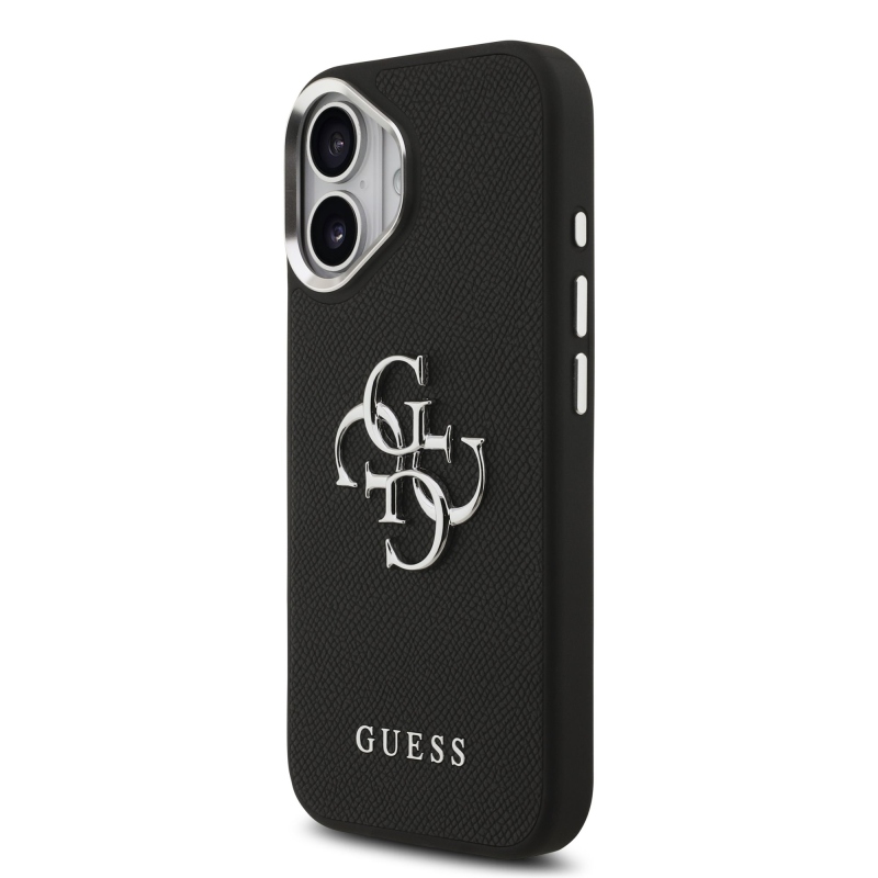 Guess PU Grained 4G Metal Logo Zadní Kryt pro iPhone 17 Black