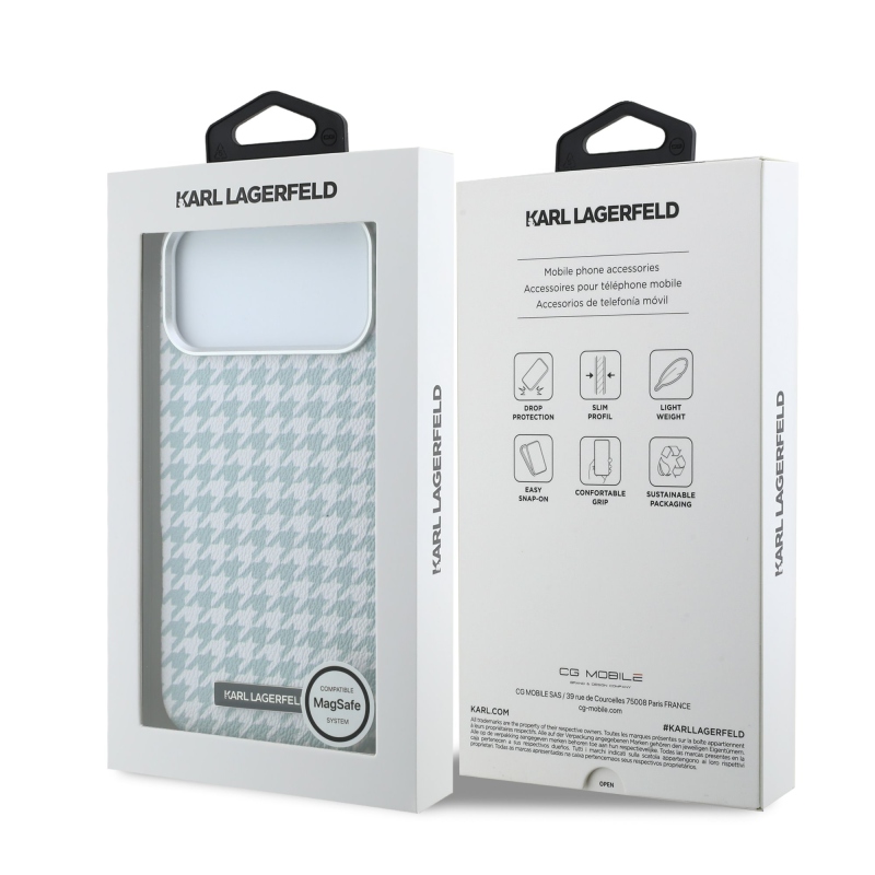 Karl Lagerfeld PU Houndstooth Resin Plate MagSafe Zadní Kryt pro iPhone 17 Pro Max Blue
