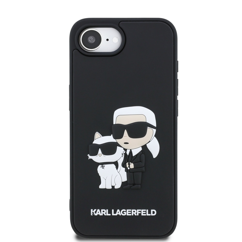Karl Lagerfeld 3D Rubber Karl and Choupette Zadní Kryt pro iPhone 16e Black