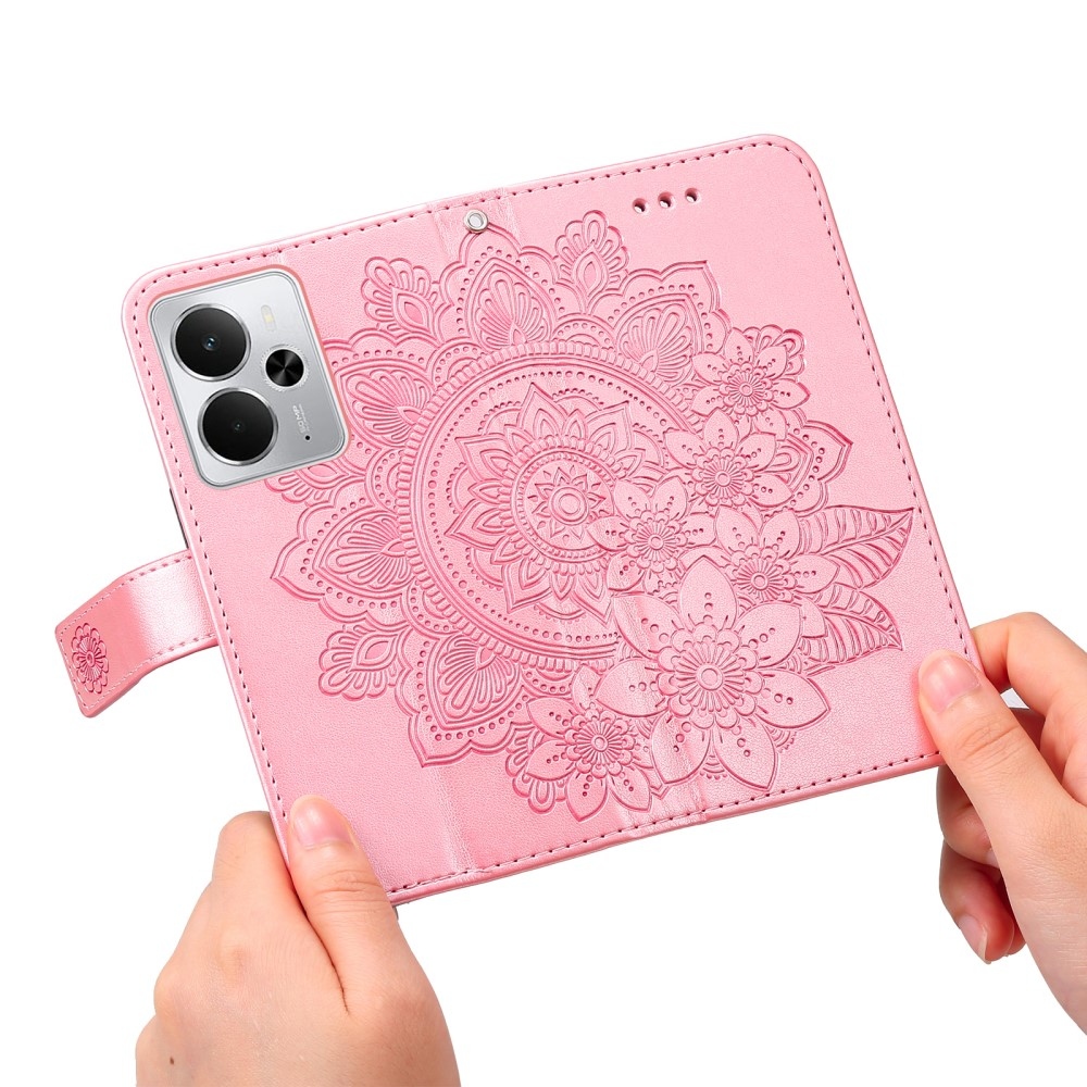 Floral knížkové pouzdro na Realme 14 5G - růžové