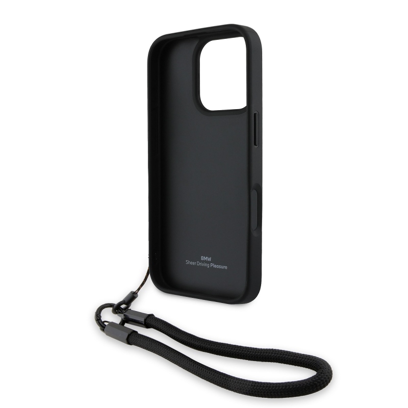 BMW Leather Signature and Strap Zadní Kryt pro iPhone 16 Pro Max Black