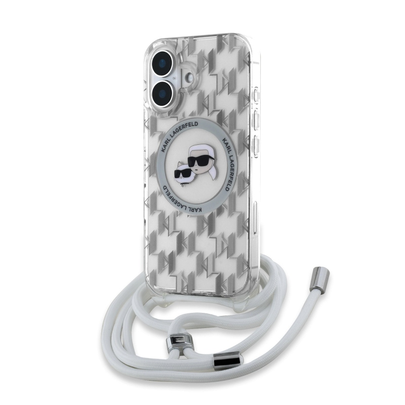 Karl Lagerfeld IML Monogram Crossbody K&CH Heads MagSafe Zadní Kryt pro iPhone 16 Transparent