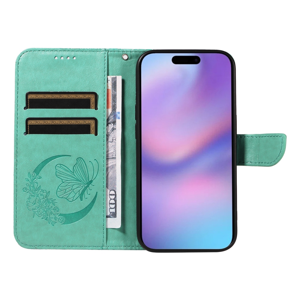 Floral Butterfly knížkové pouzdro na iPhone 17 - modrozelené