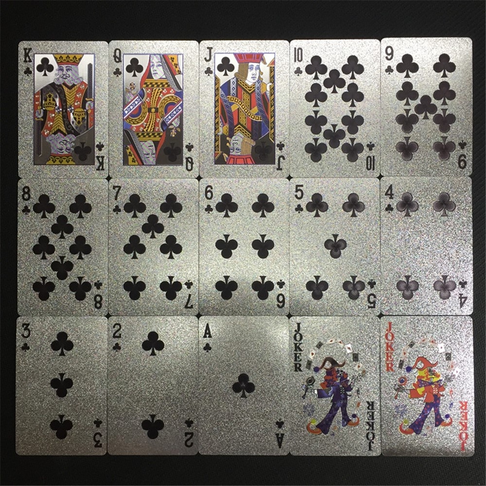 Voděodolné plastové hrací karty 100 dolarů ve stříbrném provedení 54 ks