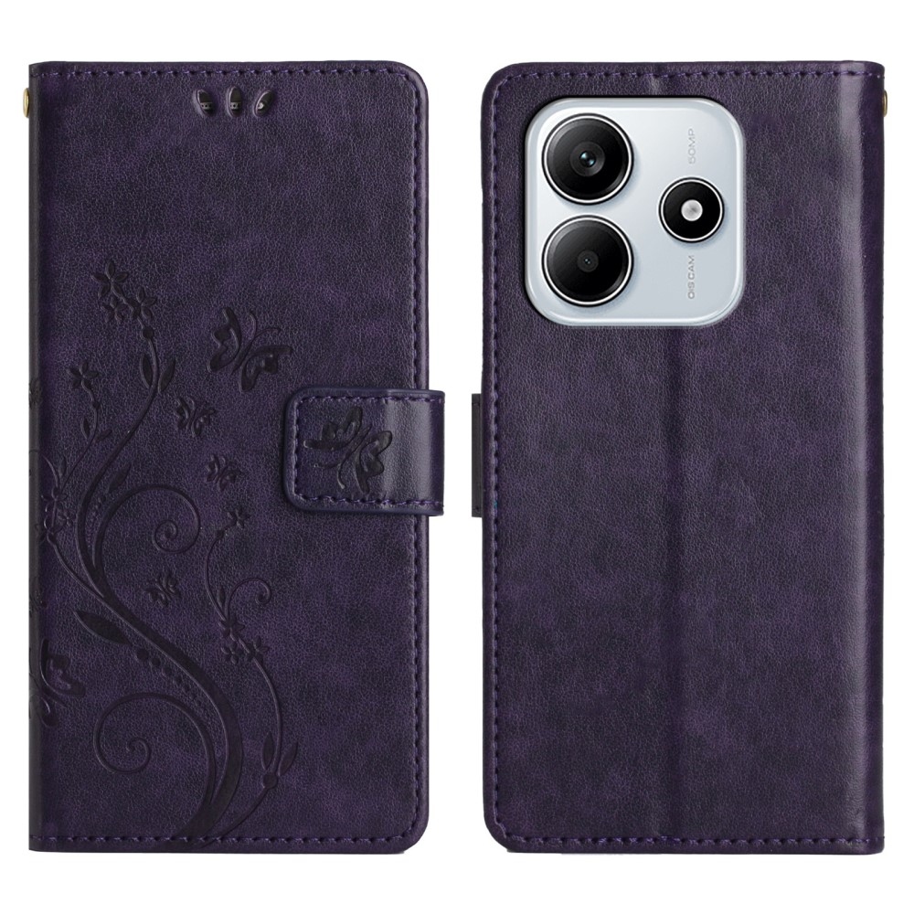 Flowers knížkové pouzdro na Xiaomi Redmi Note 14 5G - tmavěfialové