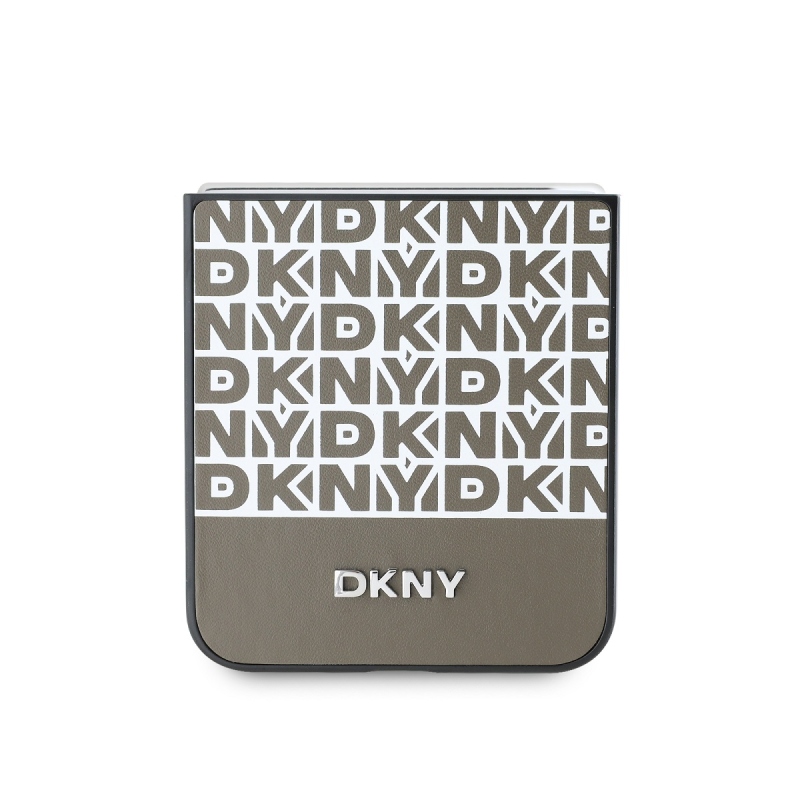 DKNY PU Leather Repeat Pattern Bottom Stripe Zadní Kryt pro Samsung Galaxy Z Flip 6 Brown