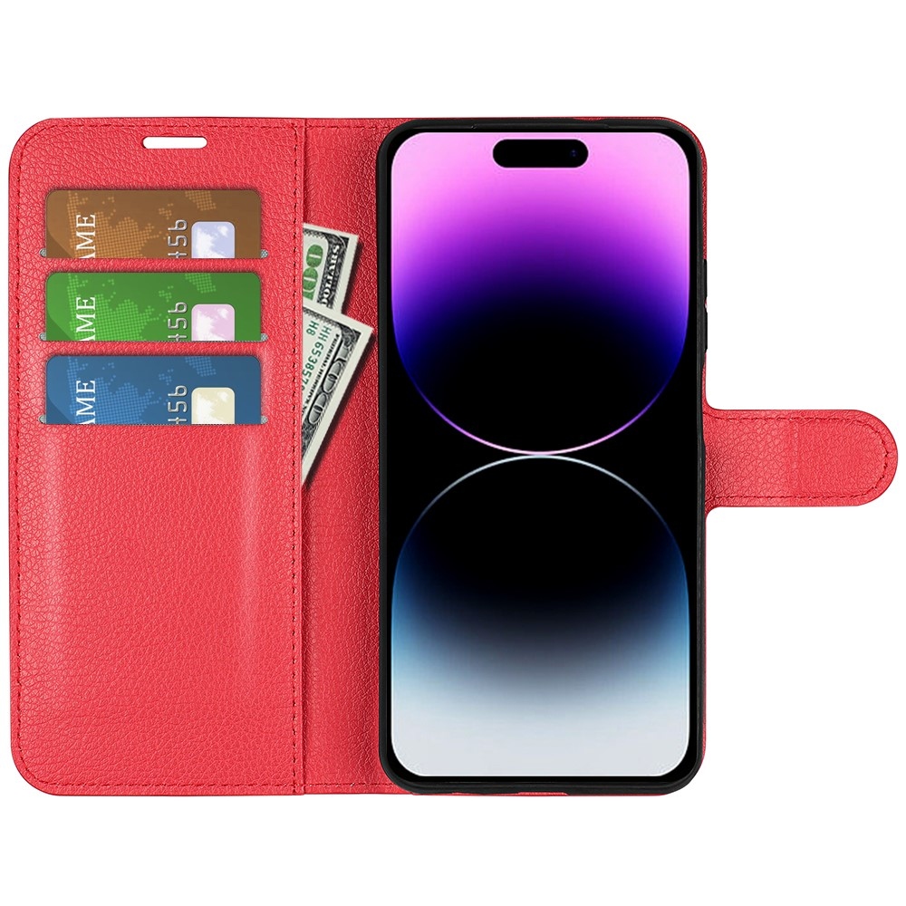Litchi knížkové pouzdro na iPhone 15 Pro - červené
