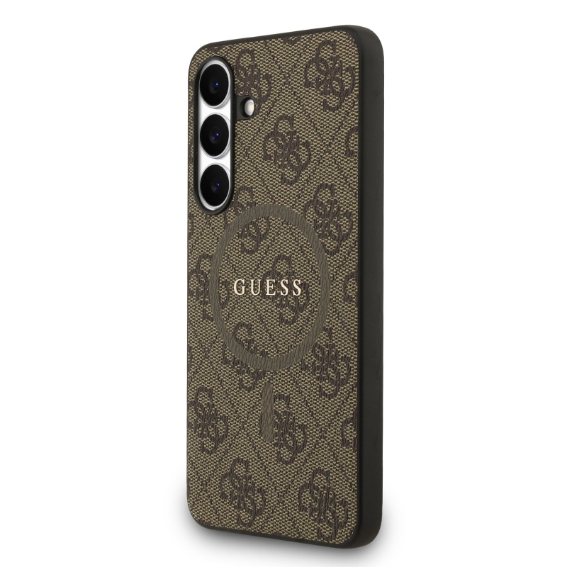 Guess PU Leather 4G Colored Ring MagSafe Zadní Kryt pro Samsung Galaxy S25 FE Brown