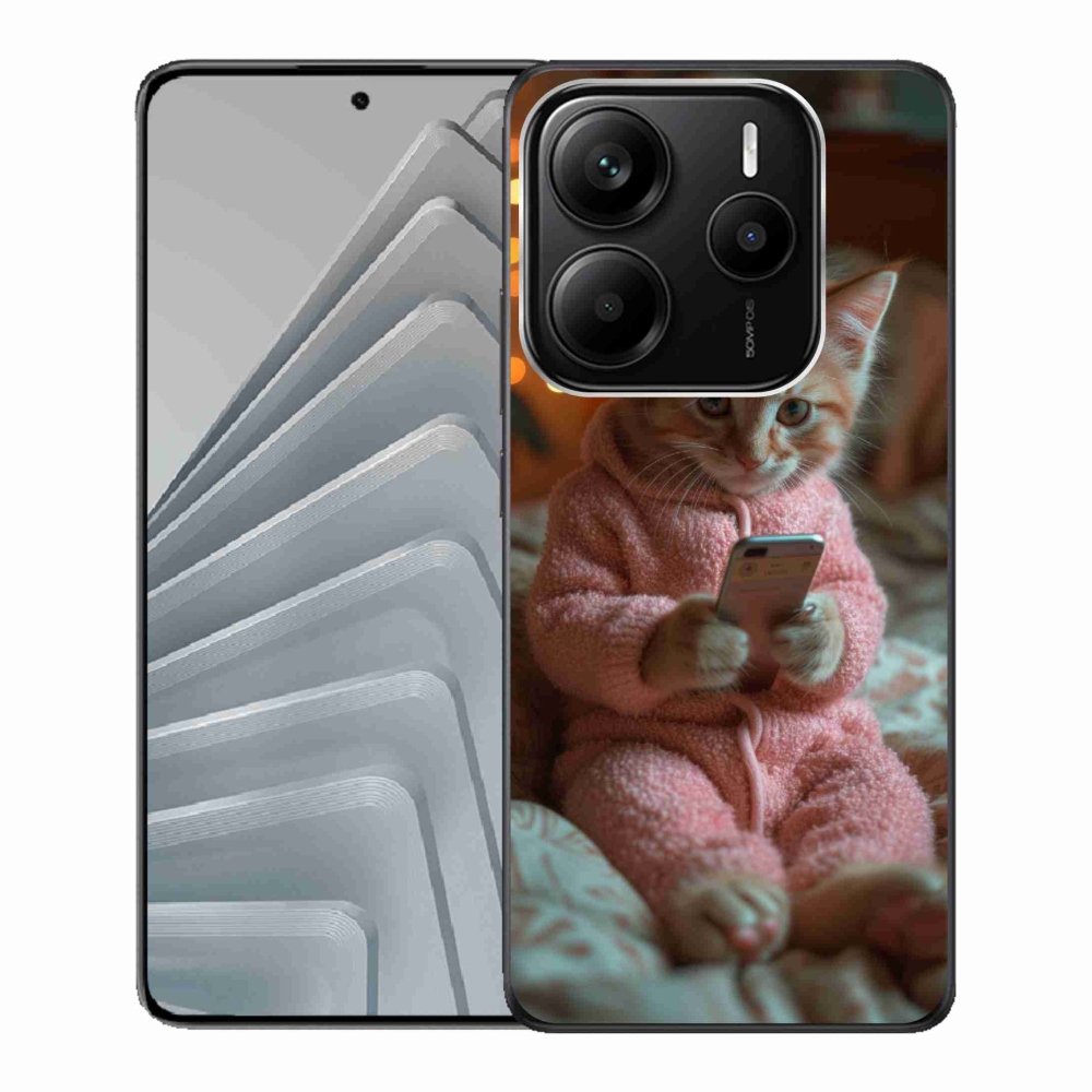 Gelový kryt mmCase na Xiaomi Redmi Note 14 5G - kotě s mobilem
