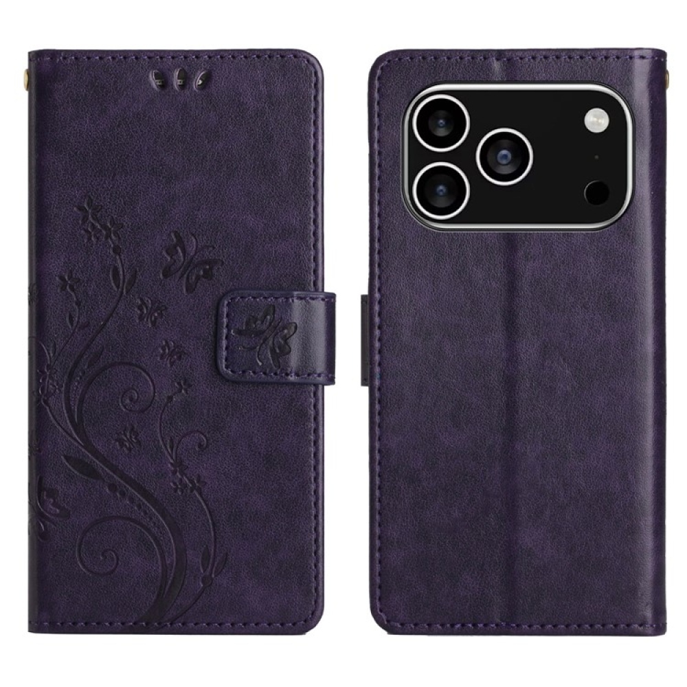 Flowers knížkové pouzdro na iPhone 17 Pro - tmavěfialové