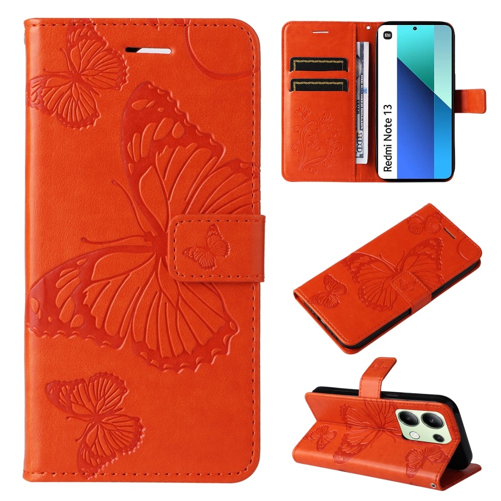 Big Butterfly knížkové pouzdro na Xiaomi Redmi Note 13 - oranžové