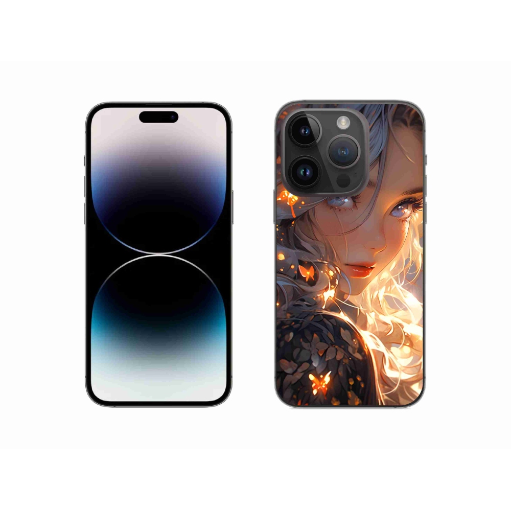 Gelový kryt mmCase na iPhone 14 Pro - dívka a motýli
