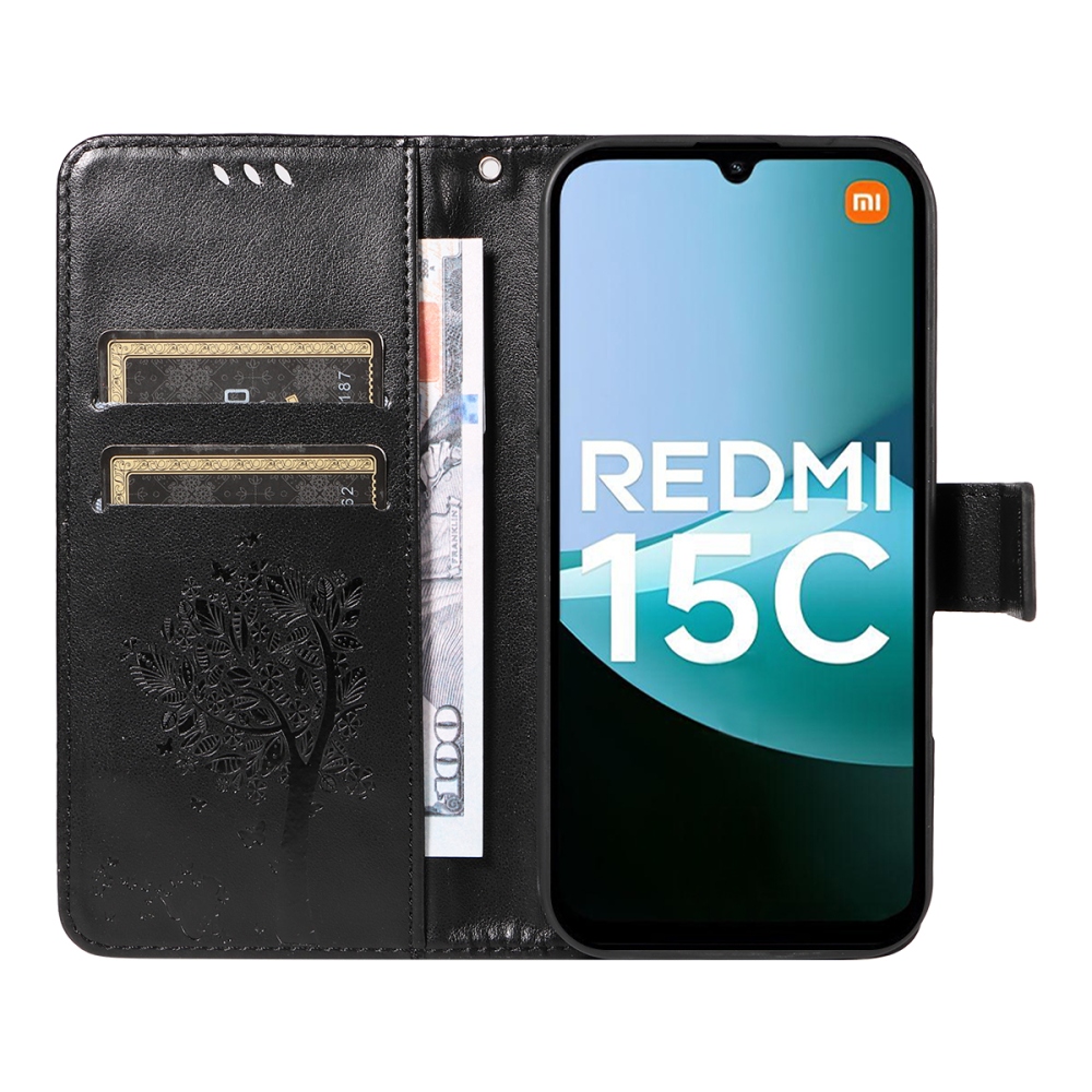 Trees knížkové pouzdro na Xiaomi Redmi 15C 4G/5G (173mm) - černé