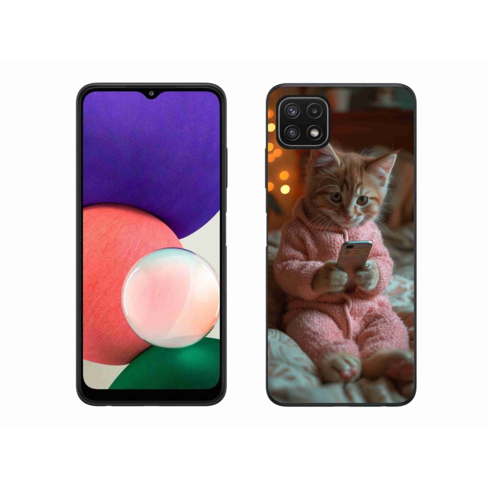 Gelový kryt mmCase na Samsung Galaxy A22 5G - kotě s mobilem