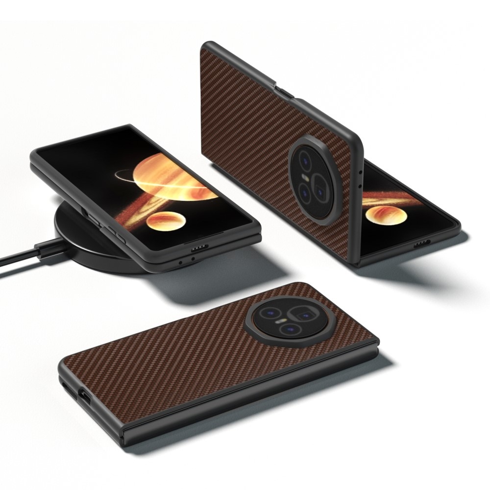 Carbon plastový obal s umělou kůží na Honor Magic V3 - hnědý