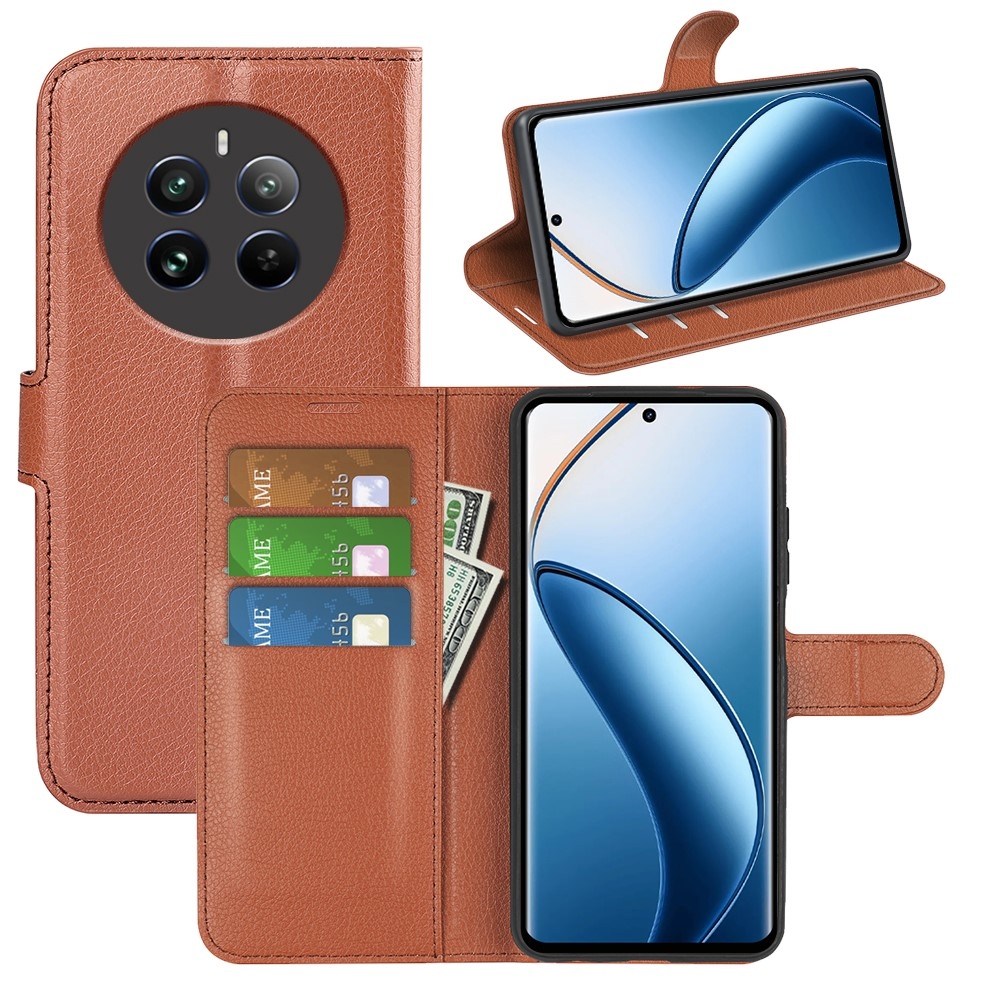 Litchi knížkové pouzdro na Realme 12+ 5G - hnědé
