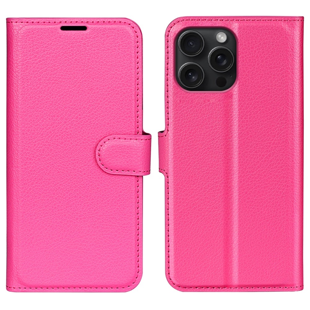 Litchi knížkové pouzdro na iPhone 16 Pro Max - rose