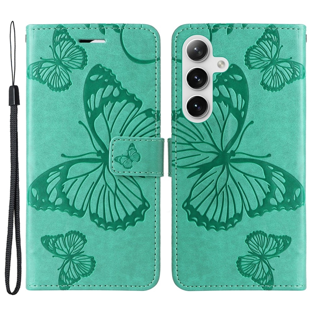 Big Butterfly knížkové pouzdro na Samsung Galaxy S25 - modrozelené