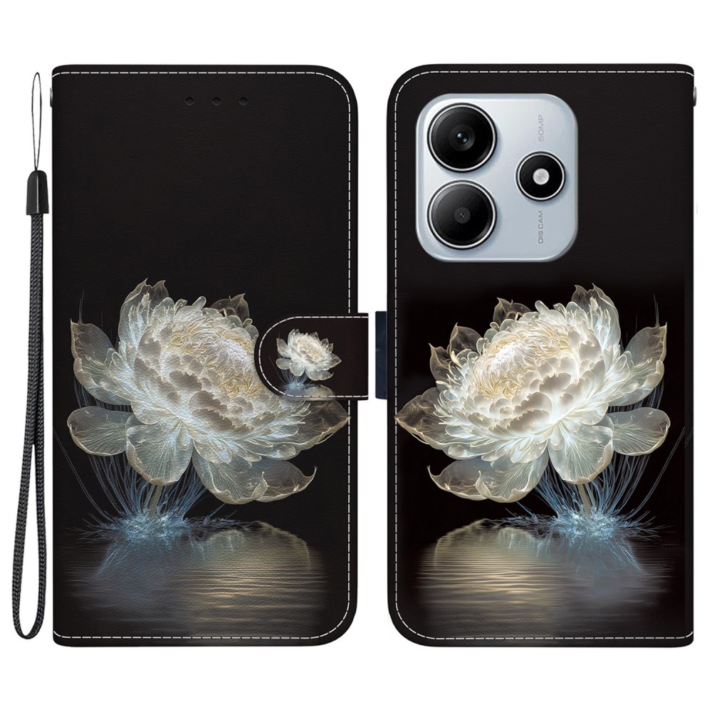 Printern knížkové pouzdro na Xiaomi Redmi Note 14 5G - bílá pivoňka