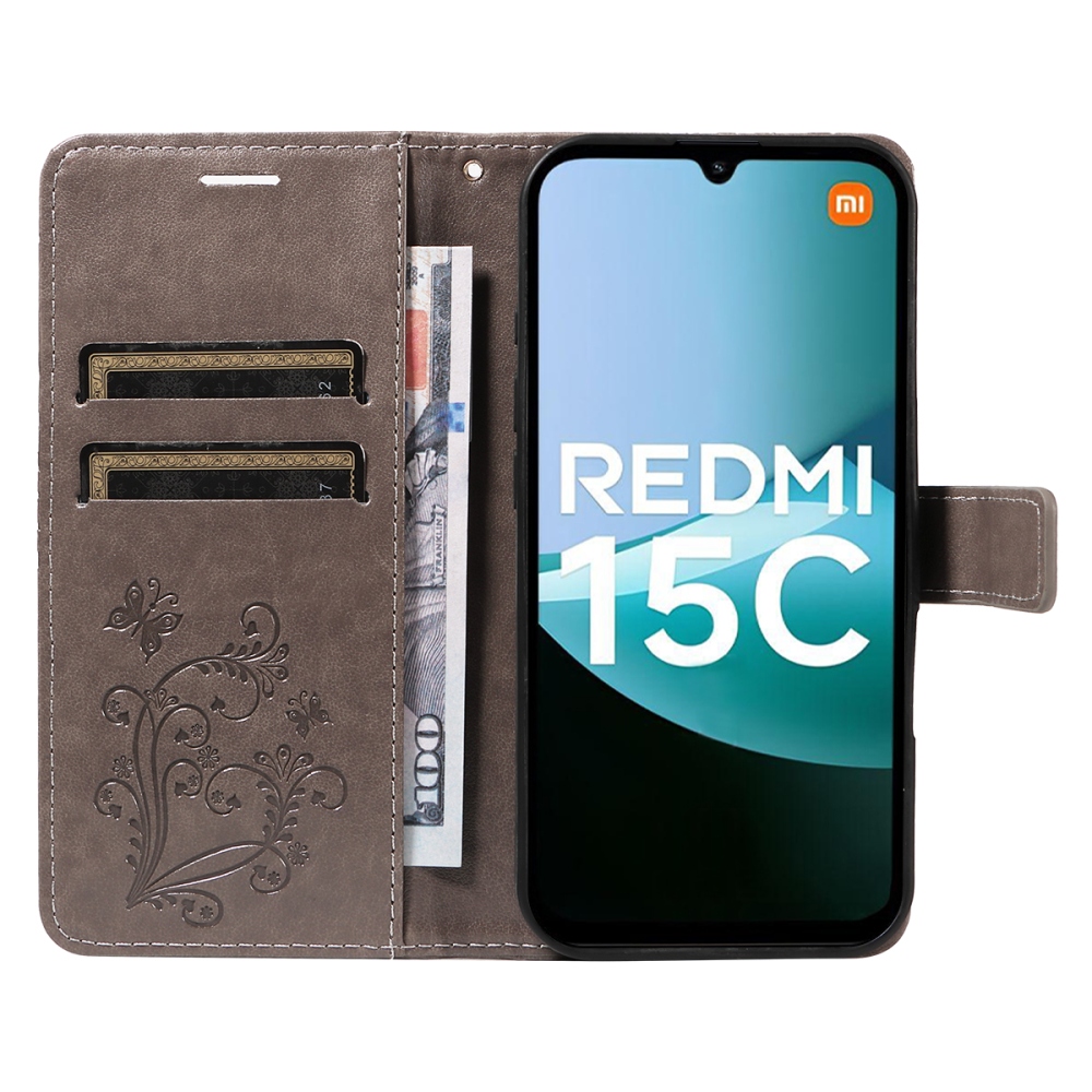 Big Butterfly knížkové pouzdro na Xiaomi Redmi 15C 4G/5G (173mm) - šedé