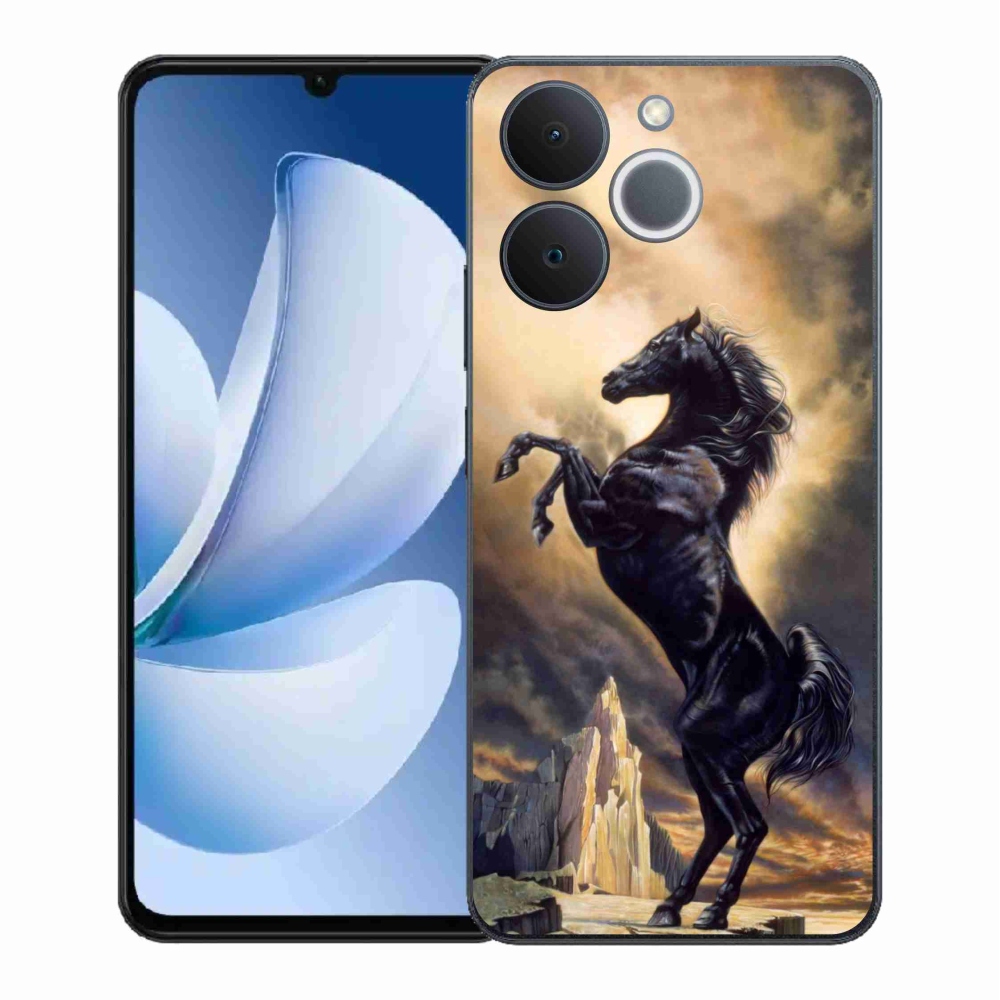 Gelový kryt mmCase na Realme Note 70T - černý kreslený kůň