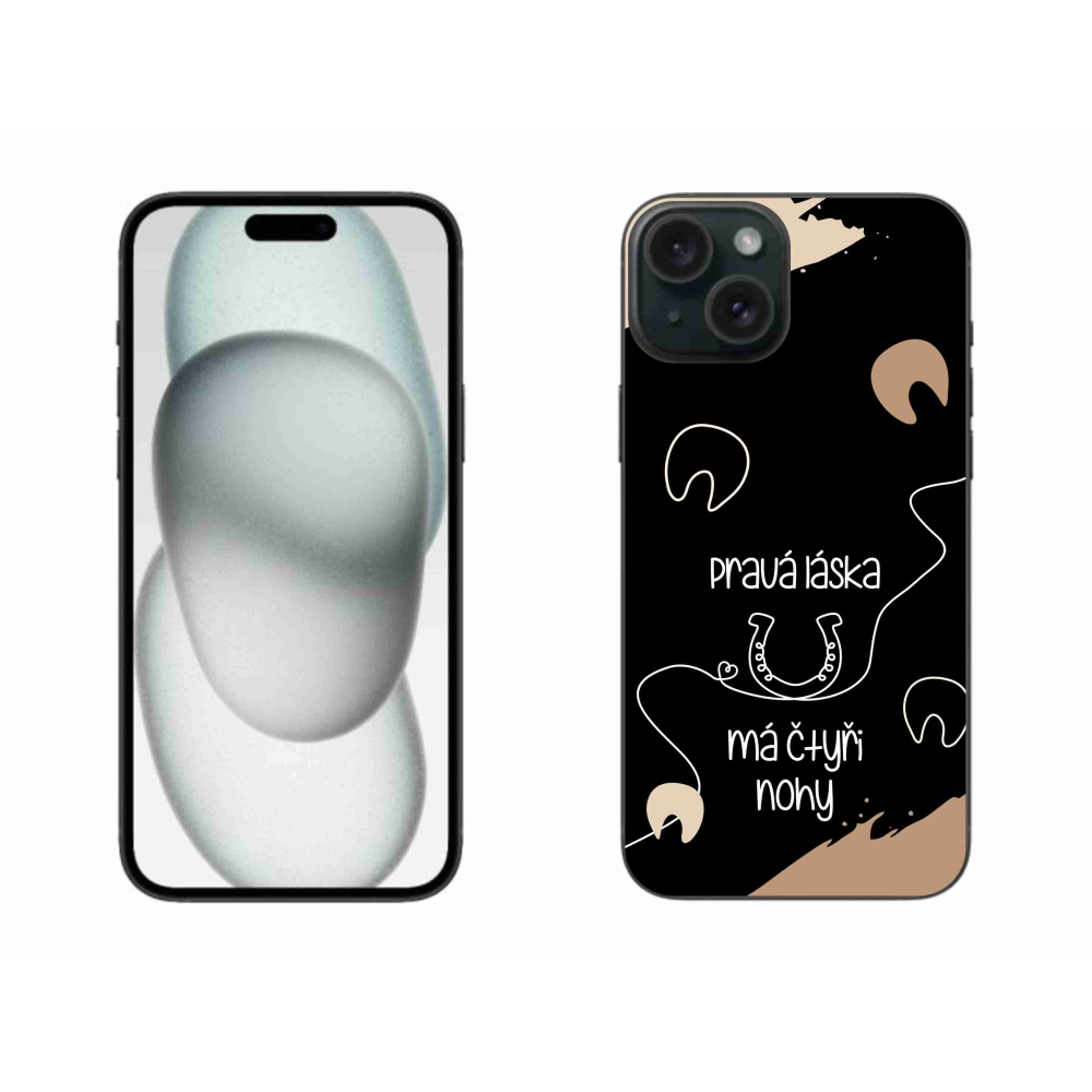 Gelový kryt mmCase na iPhone 15 Plus - koňský motiv černé pozadí