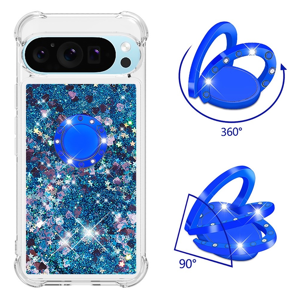 Glitt přesýpací gelový obal s kroužkem na prst na Google Pixel 10 - modrý/srdíčka