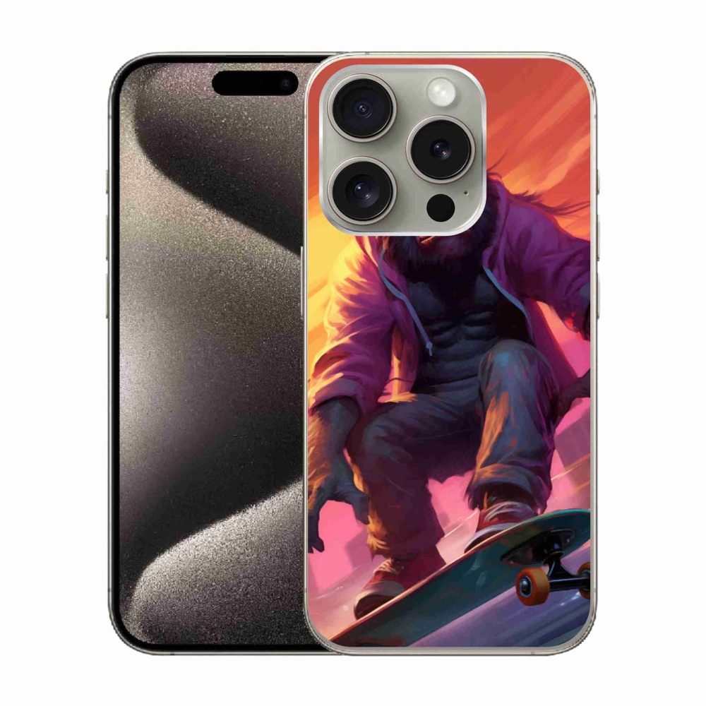 Gelový kryt mmCase na iPhone 15 Pro - gorila na skateboardu