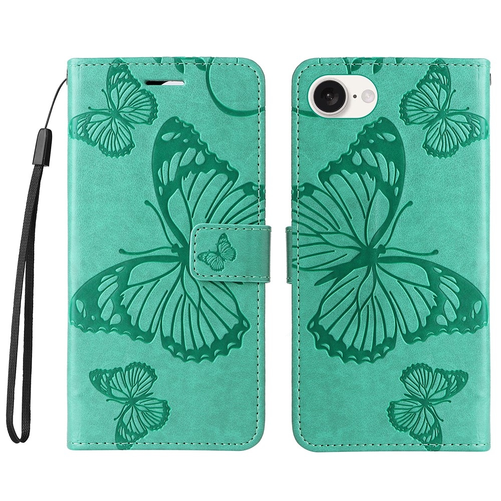 Big Butterfly knížkové pouzdro na iPhone 16e - modrozelené