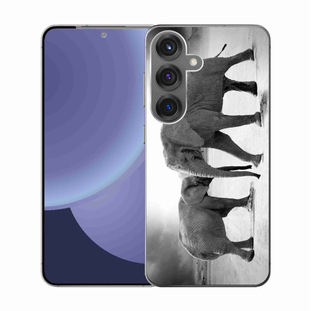 Gelový kryt mmCase na Samsung Galaxy S25 - černobílí sloni