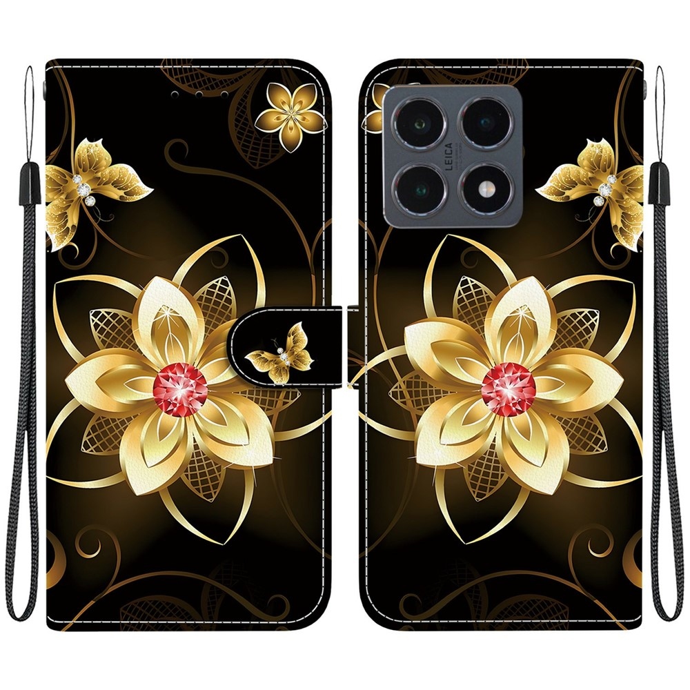 Versatile knížkové pouzdro na Xiaomi 15T - zlatý květ