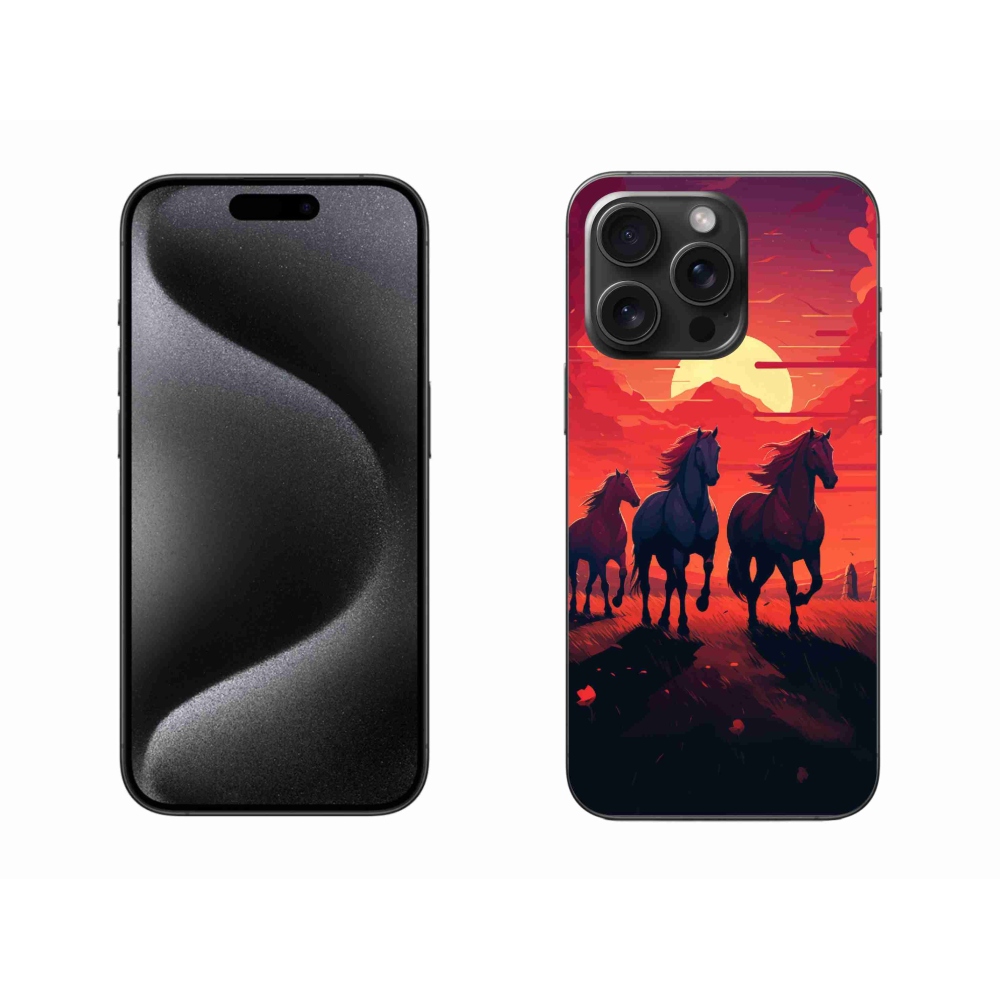 Gelový kryt mmCase na iPhone 15 Pro Max - koně a západ slunce