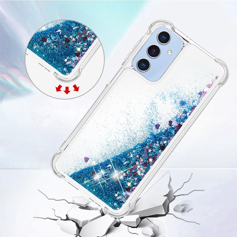 Glitter přesýpací gelový obal na Samsung Galaxy A26 5G - modrý/srdíčka