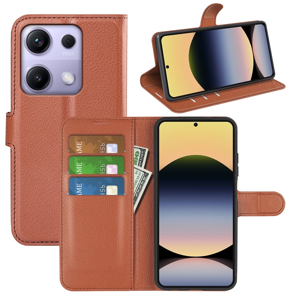 Litchi knížkové pouzdro na Xiaomi Redmi Note 14S - hnědé