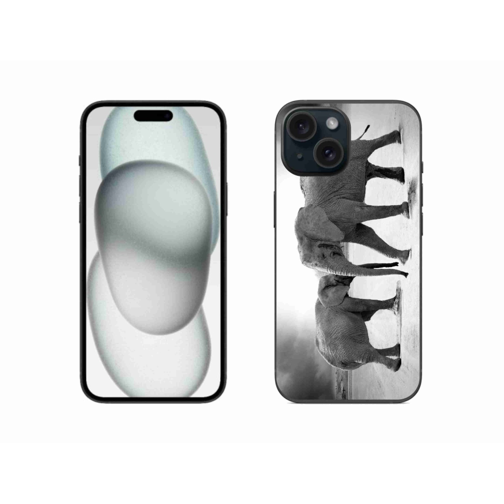 Gelový kryt mmCase na iPhone 15 - černobílí sloni