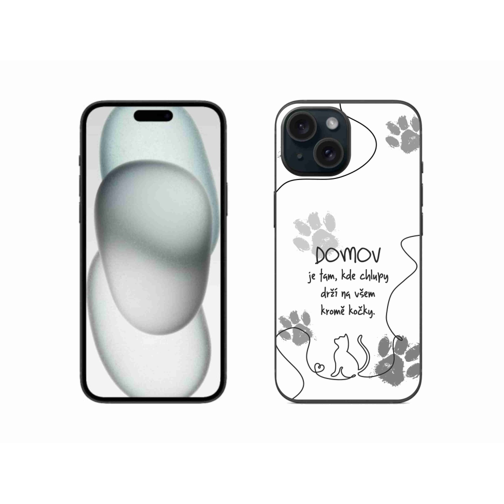 Gelový kryt mmCase na iPhone 15 - kočičí motiv bílé pozadí