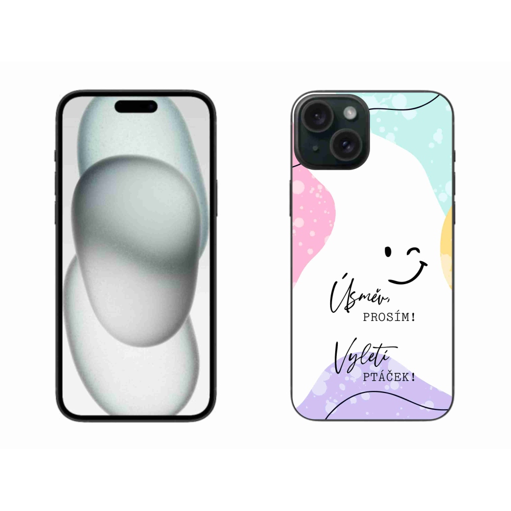 Gelový kryt mmCase na iPhone 15 Plus - vtipný text 4 bílé pozadí