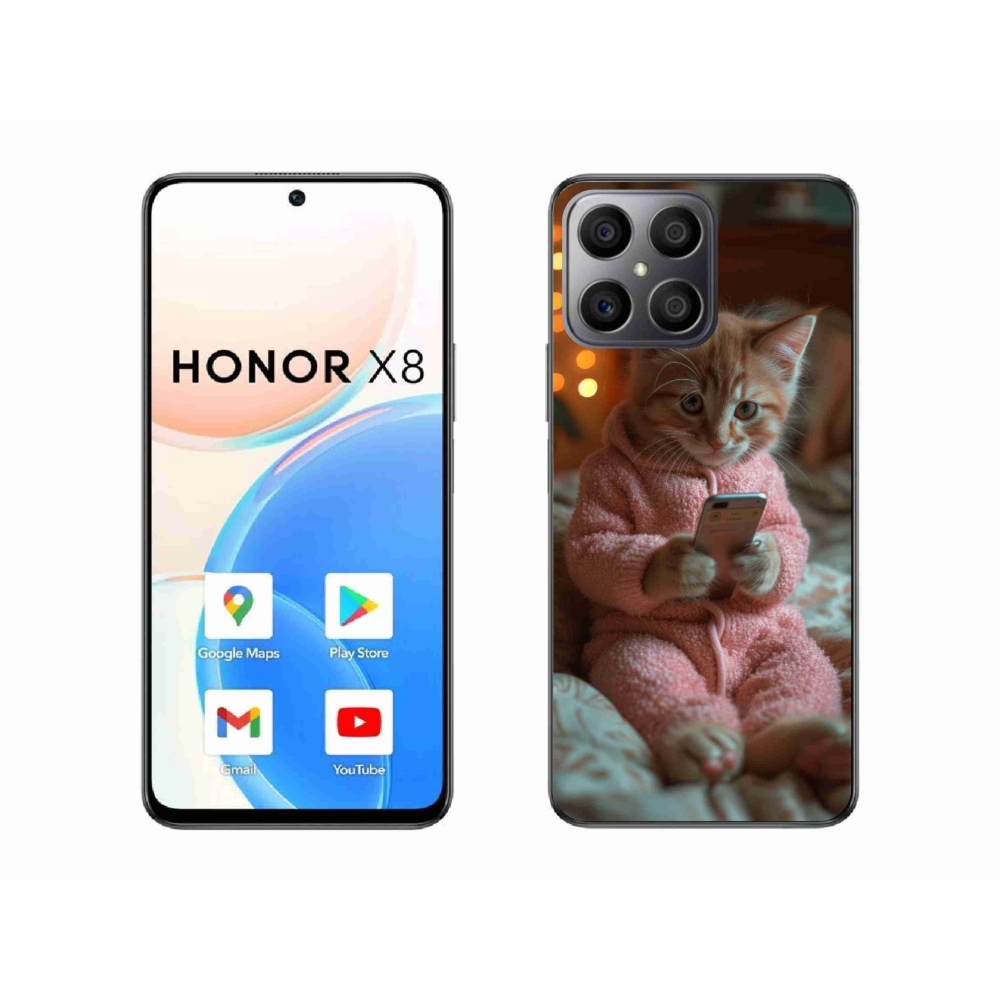 Gelový kryt mmCase na Honor X8 - kotě s mobilem