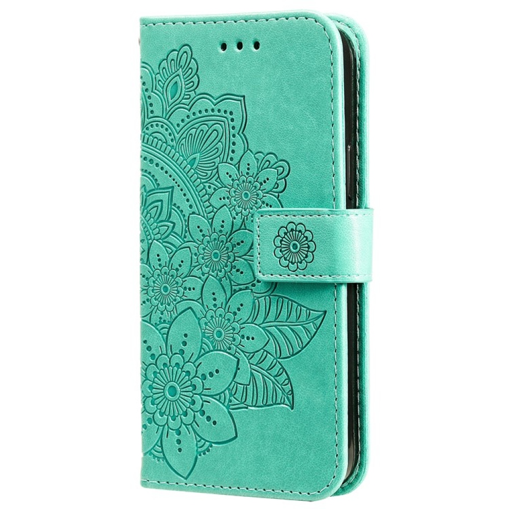 Floral knížkové pouzdro na Vivo Y29s 5G - modrozelené