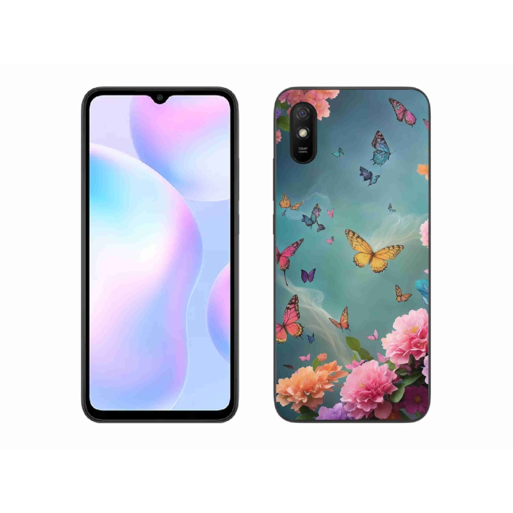 Gelový kryt mmCase na Xiaomi Redmi 9A - barevné květy a motýli