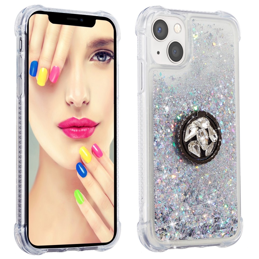 Glitter přesýpací gelový obal na iPhone 15 - stříbrný
