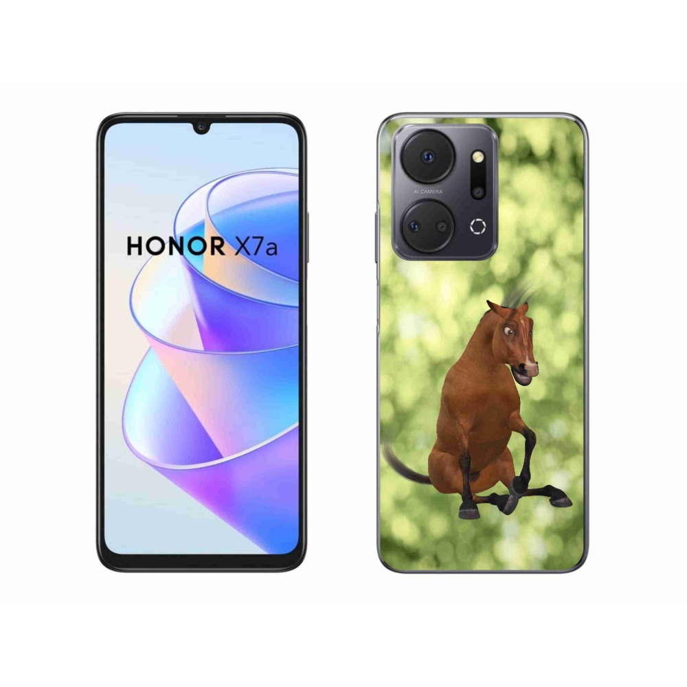Gelový kryt mmCase na Honor X7a - hnědý kreslený kůň 1