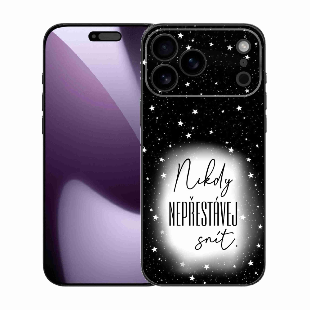 Gelový kryt mmCase na iPhone 17 Pro Max - citát 1 bíločerné pozadí