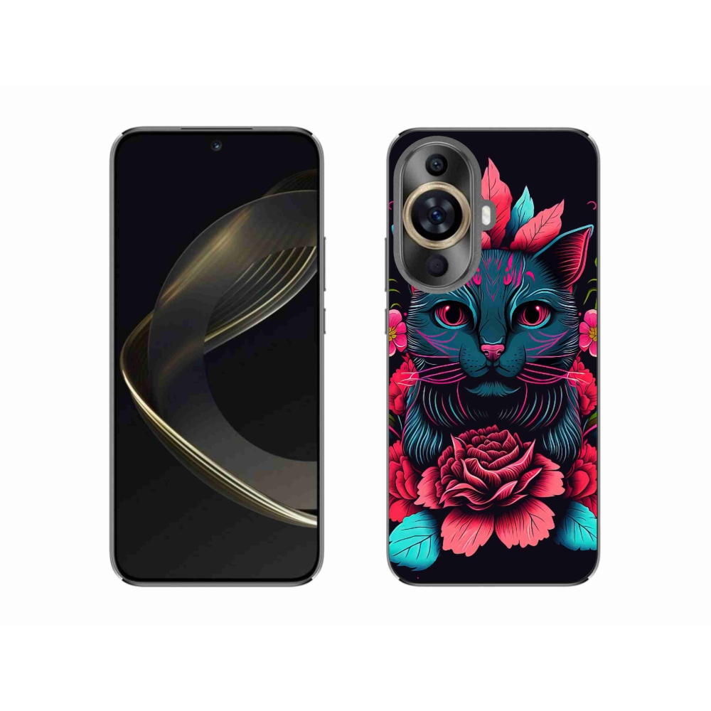 Gelový kryt mmCase na Huawei Nova 11 - květiny a kočka