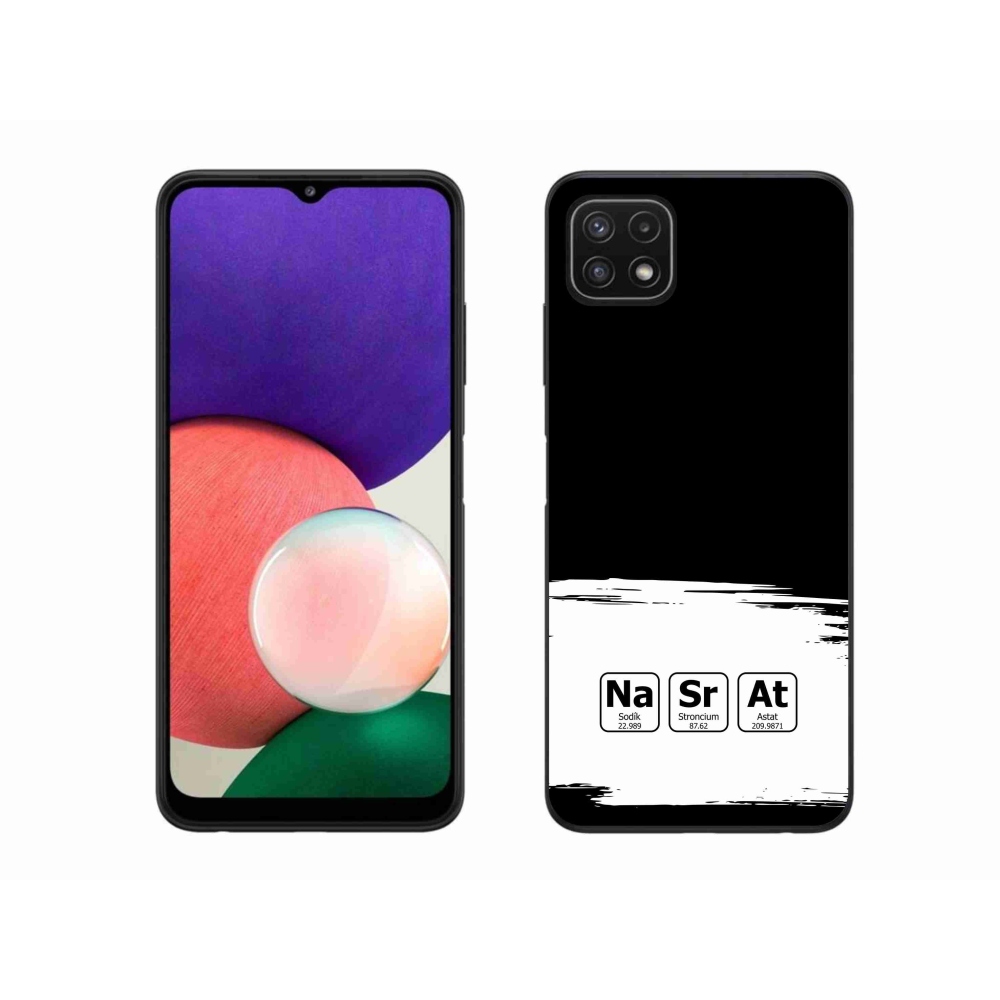 Gelový kryt mmCase na Samsung Galaxy A22 5G - chemické prvky bíločerné pozadí