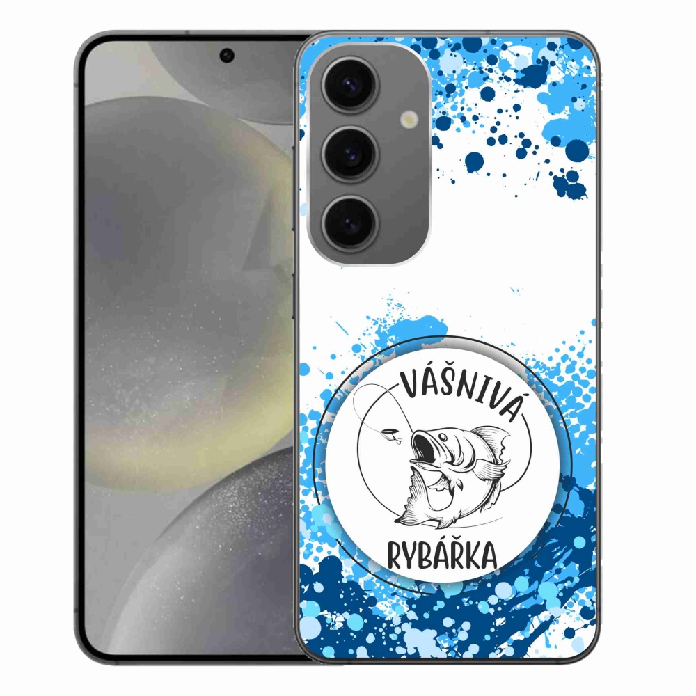 Gelový kryt mmCase na Samsung Galaxy S24+ - vášnivá rybářka bílé pozadí