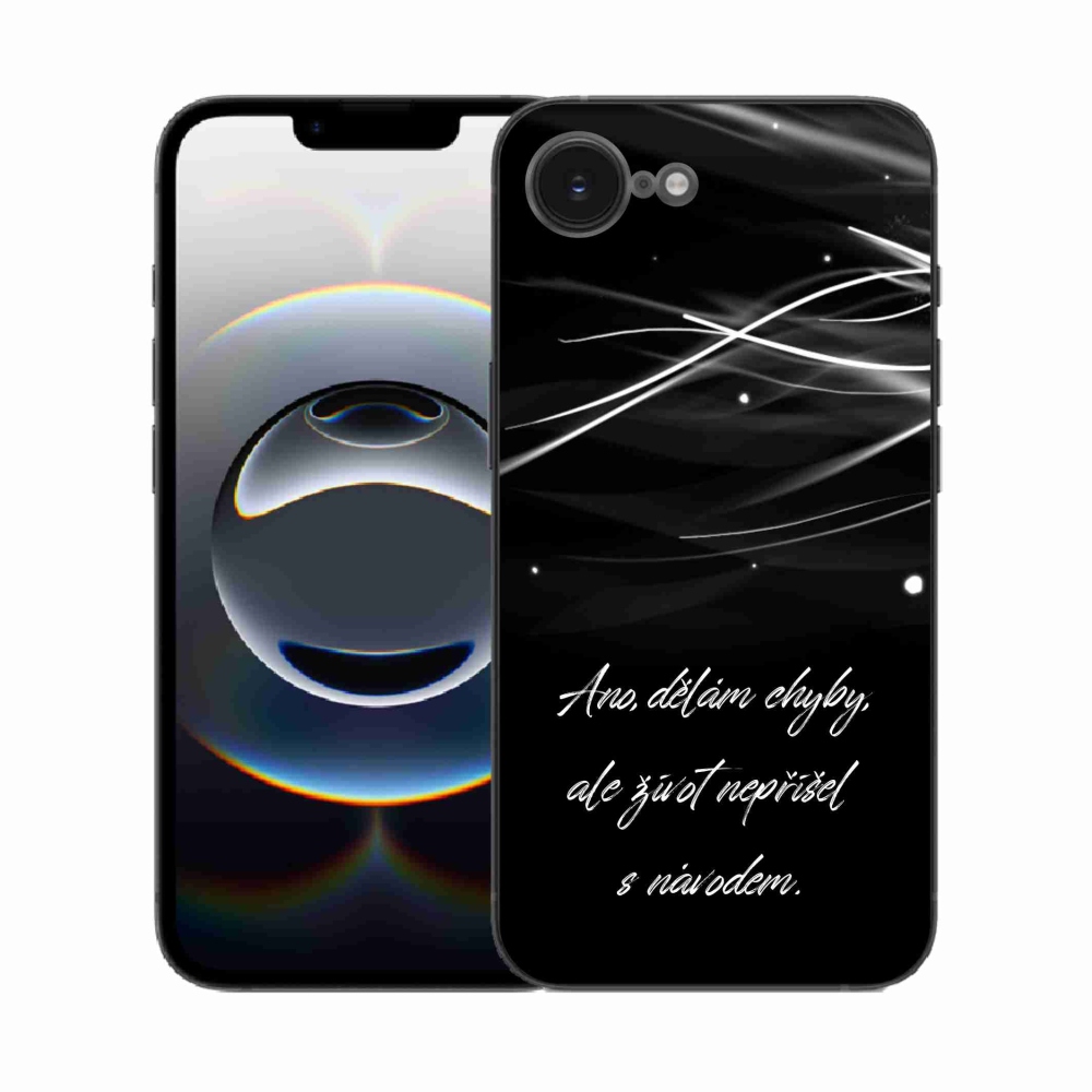 Gelový kryt mmCase na iPhone 16e - citát černé pozadí
