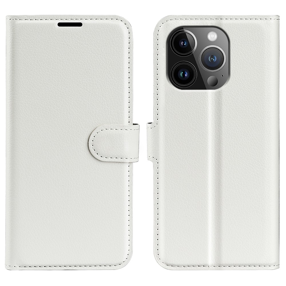 Litchi knížkové pouzdro na iPhone 15 Pro - bílé